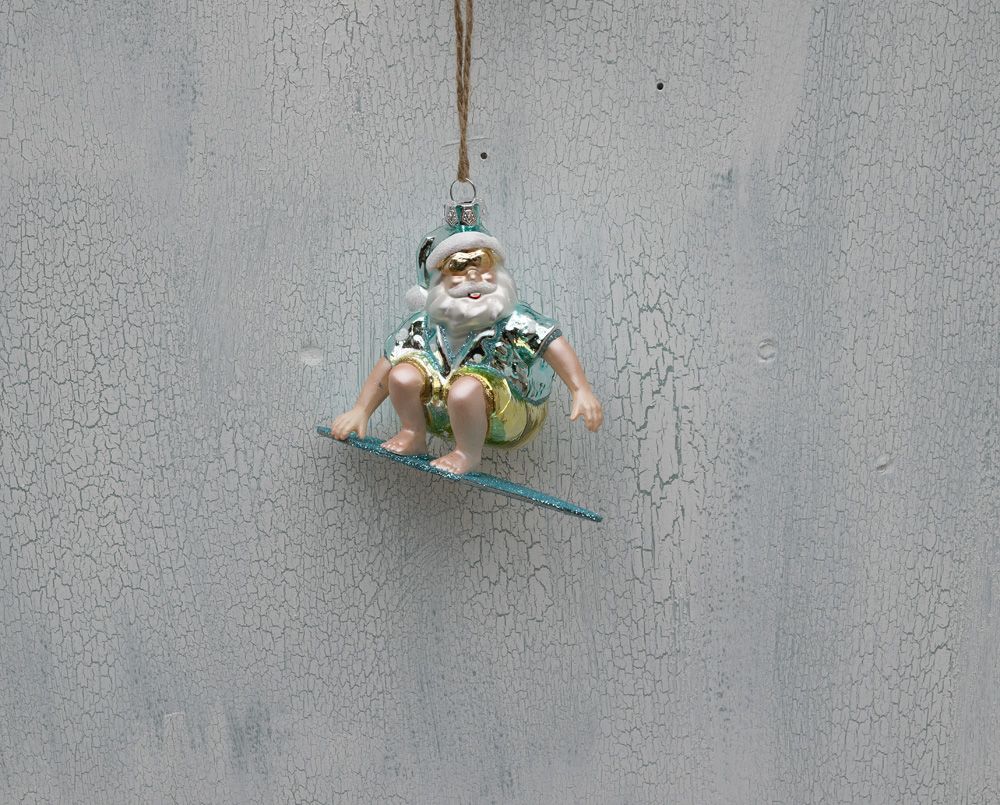 Weihnachtsmann auf dem Surfbrett Christbaumschmuck