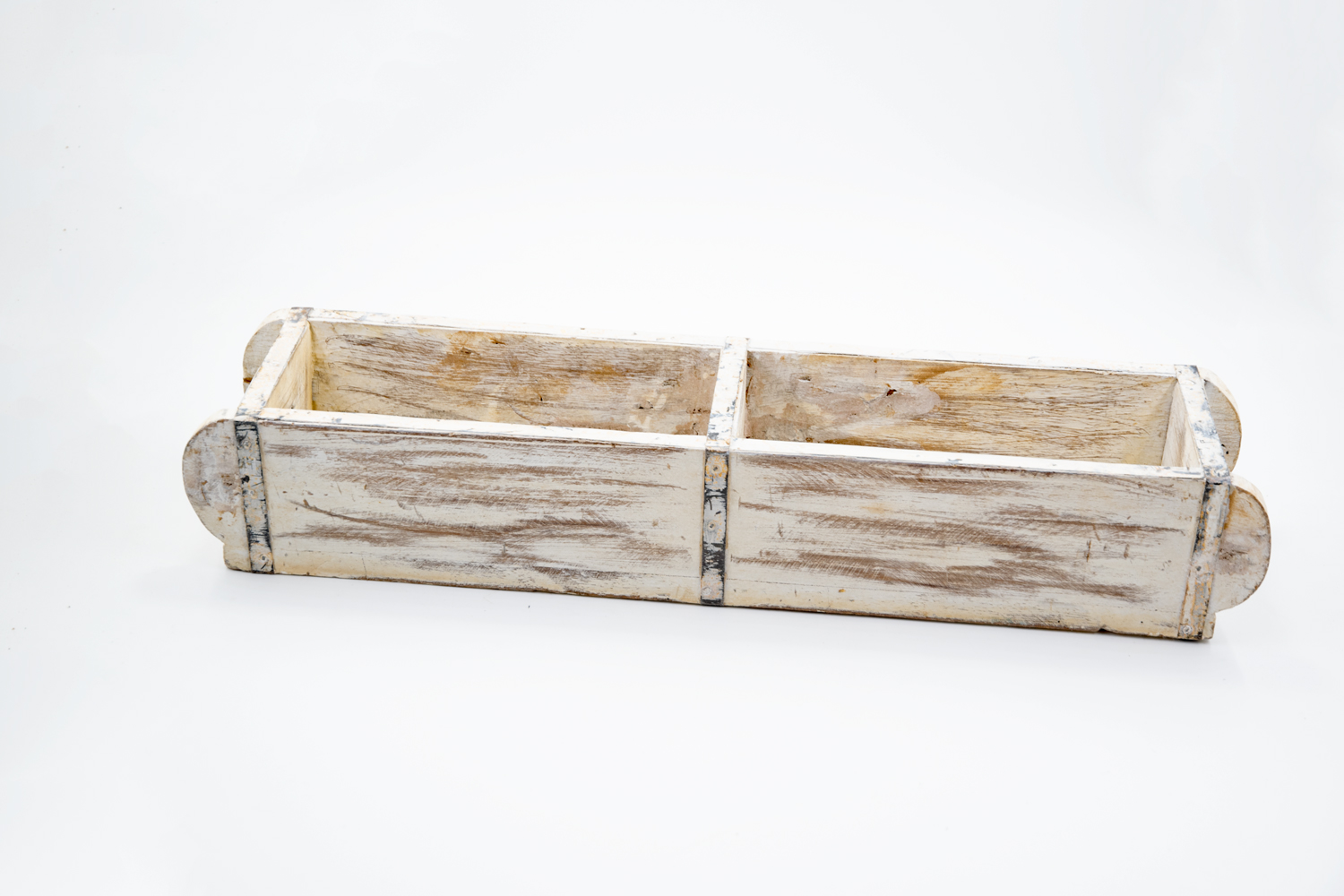 Kasten Ziegelform Holz weiss-gewischt 2 Fächern Industriestil Landhausstil