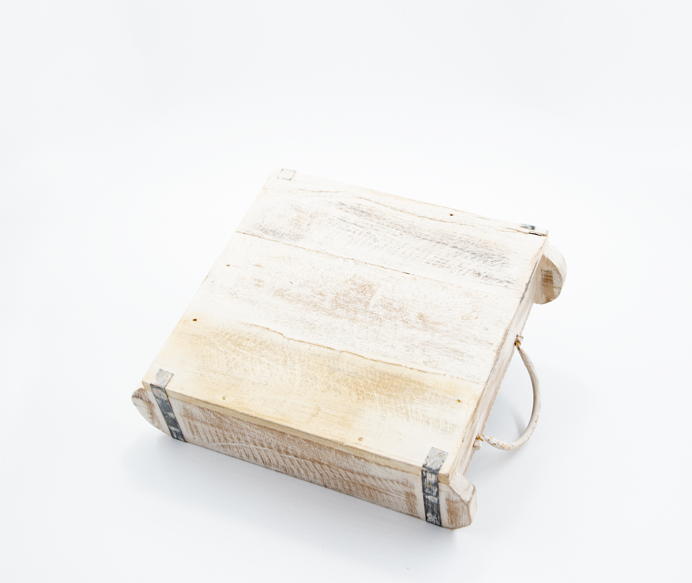 Kasten Ziegelform Holz weiss-gewischt mit Griffen Industriestil Landhausstil