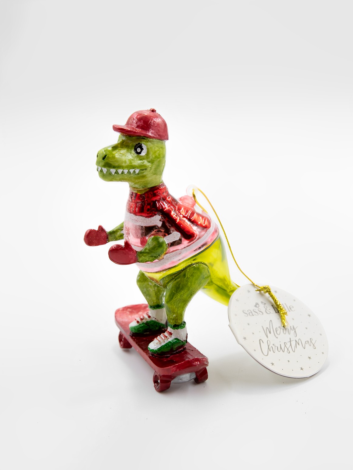Sass & Belle Dinosaurier auf Skatboard Weihnachtsschmuck  