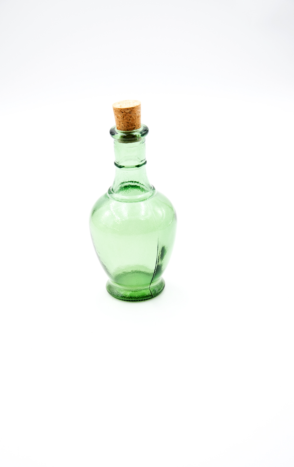 Glasflasche mit Korkverschluß & Essig / Öl grün Landhausstil